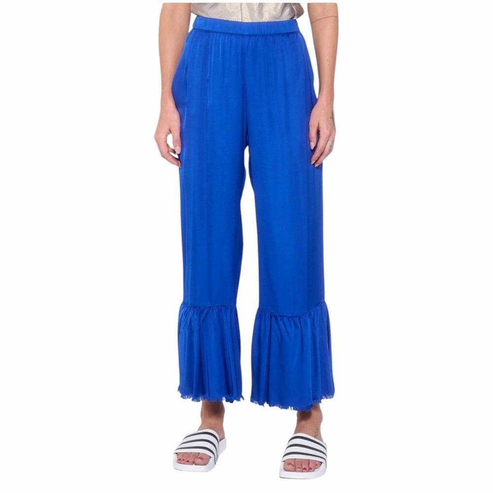 AQC Aquarius Cocktail Keri Royal Blue Satin Ruffle Hem Pant Sz 2 = 6-8